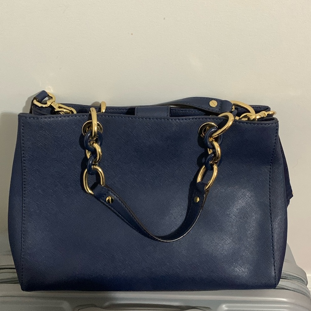Michael Kors Navy Leather Satchel Crossbody Handle Bag